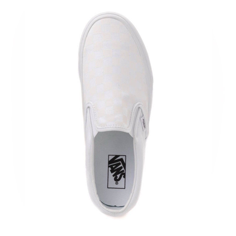 NIB Vans All-White Checkerboard Classic Slip-On Skate Shoe - Picture 4 of 6